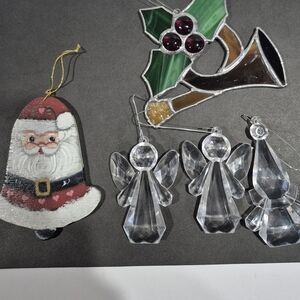 Holiday Ornament Set with Stained Glass, Santa and Angels